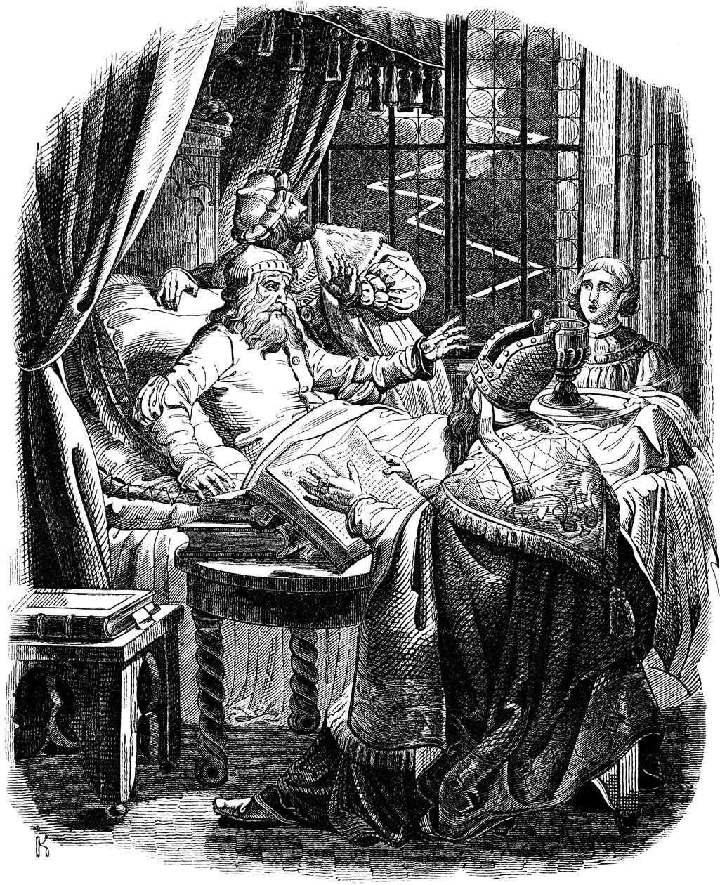 狮子亨利（Henry the Lion）去世前在不伦瑞克（Brunswiek）插图摘自E. Duller，1840年德国人民的历史 作者 约翰·雅各布·基希霍夫（Johann Jakob Kirchhoff）