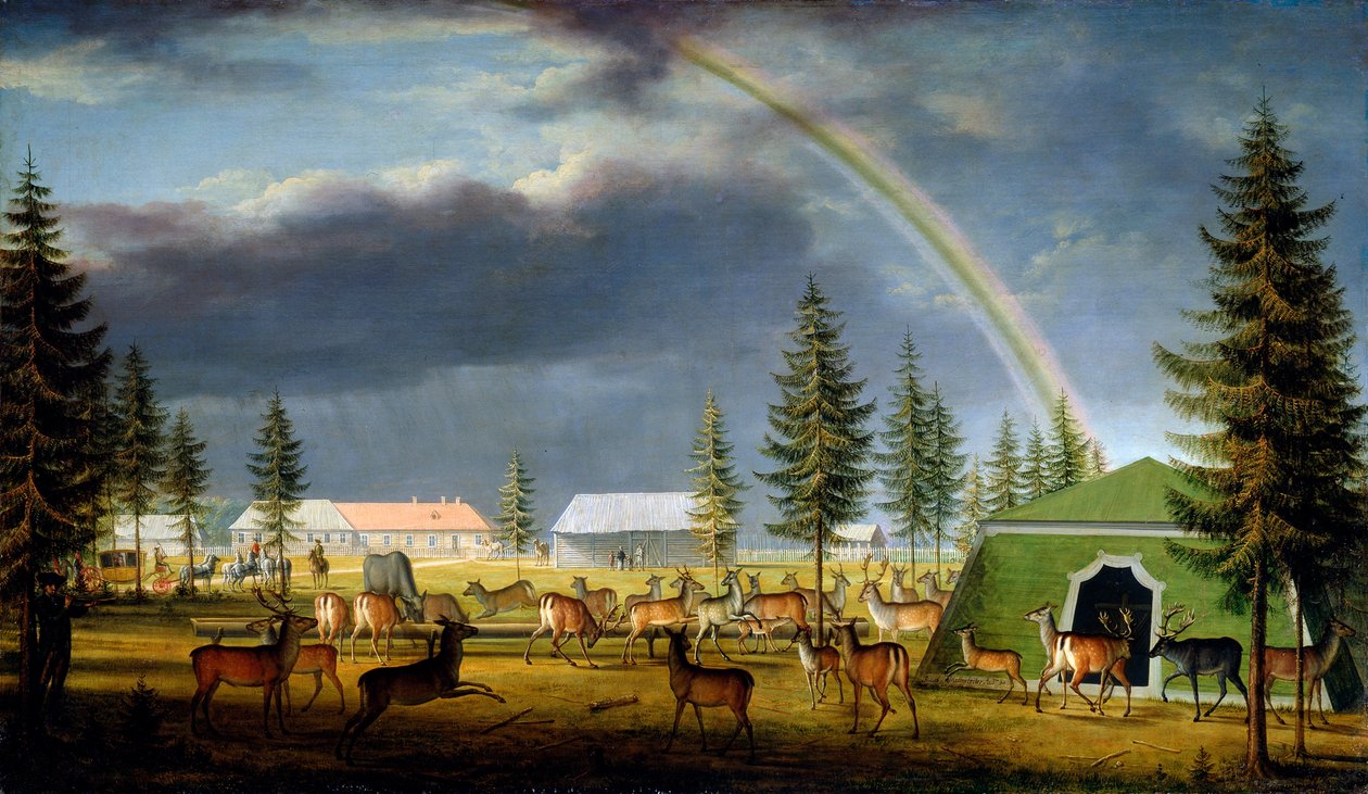 1792年，在Gatchina宫公园的The Menagerie。 作者 约翰·雅各布·梅滕利特（Johann Jakob Mettenleiter）