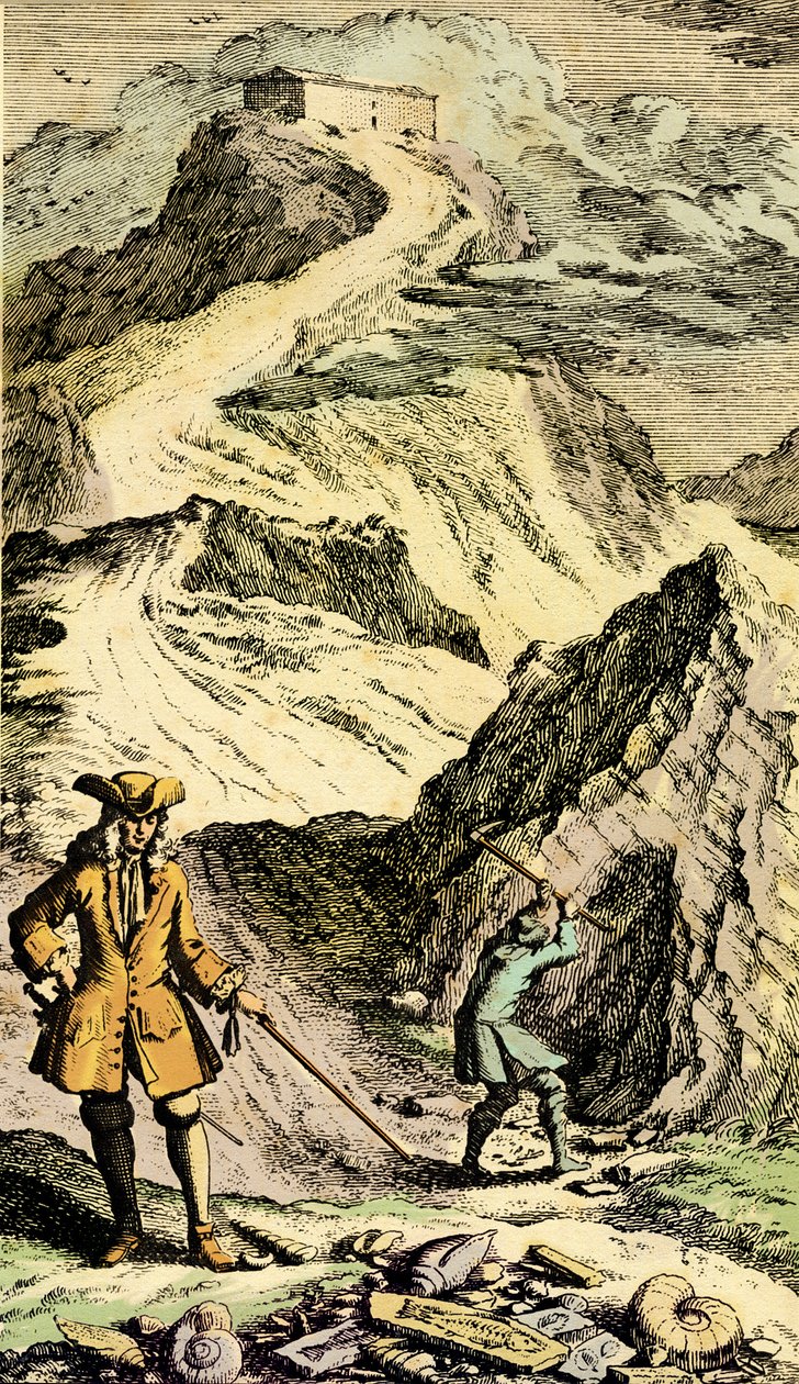 古生物学：瑞士博物学家约翰-雅各布-舍赫泽（Johann Jakob Scheuchzer，1672-1733 年）通过化石在瑞士山区发现了世界大洪水的痕迹。来自 "Museum Diluvianum "的雕刻" 作者 约翰·雅各布·舒赫泽