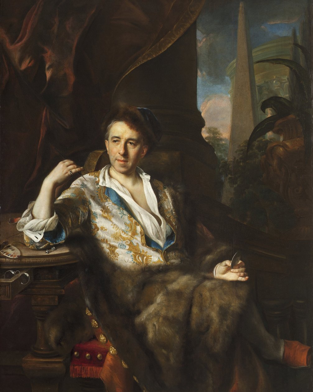 画家查尔斯·布鲁尼的肖像 - 扬 (Johann) Kupecky (Kupetzky) (1667-1740)。 布面油画 作者 约翰·库佩茨基