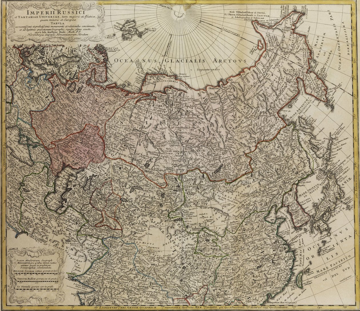 俄罗斯地图 来自：Imperii Russici et Tartariae universae tam majoris et Asiaticae quam minoris et 作者 约翰马蒂亚斯兔子