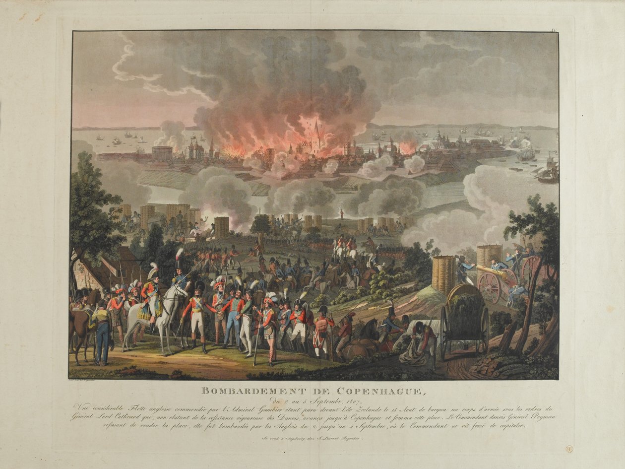 1807年9月2日至5日，哥本哈根的轰炸，由J. Laurent Rugendas和J. Laurent Rugendas出版，由奥兰斯堡，1867年出版。 作者 约翰·莫里茨·鲁根达斯