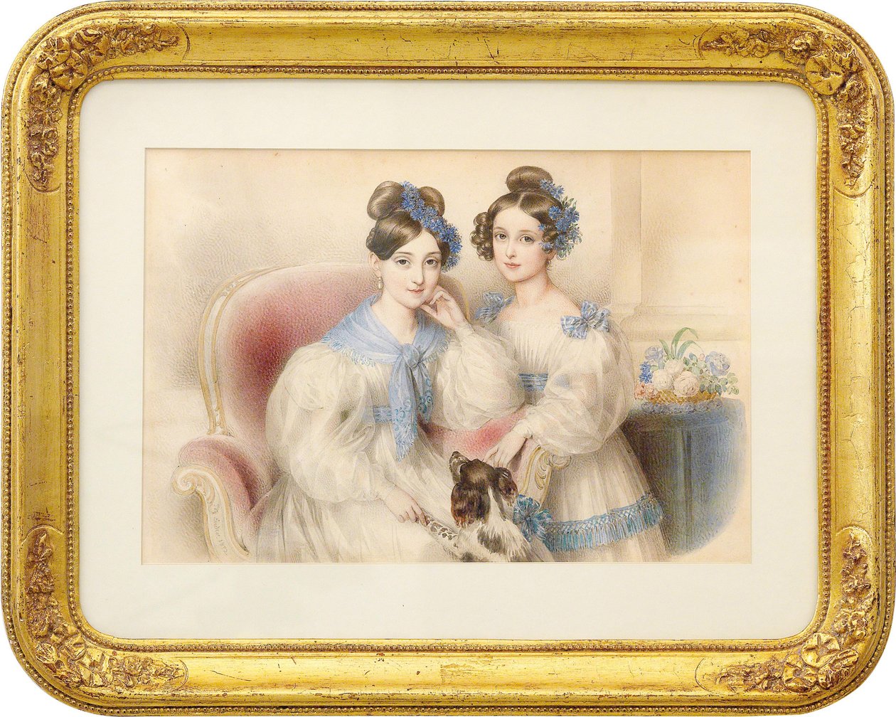 大公爵夫人的双重肖像玛丽亚·特蕾莎（Maria Theresa）1816-1867和玛丽亚·卡洛琳（Maria Karoline）1825-1915、1832年。 作者 约翰·内波穆克·恩德