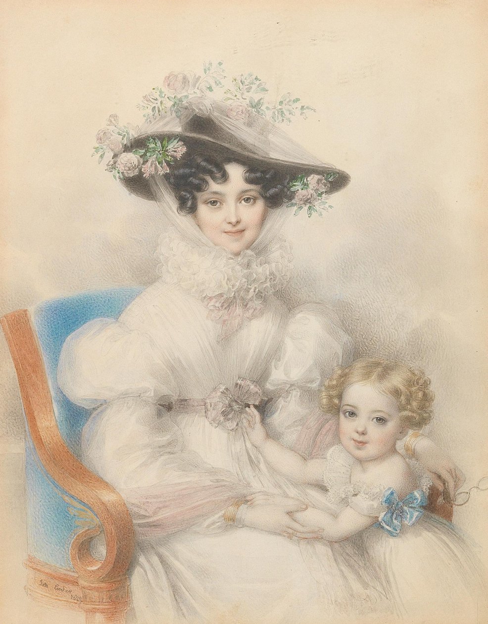 1797-1829年拿骚-威尔堡的亨丽埃塔公主与女儿玛丽亚，1829年。 作者 约翰·内波穆克·恩德