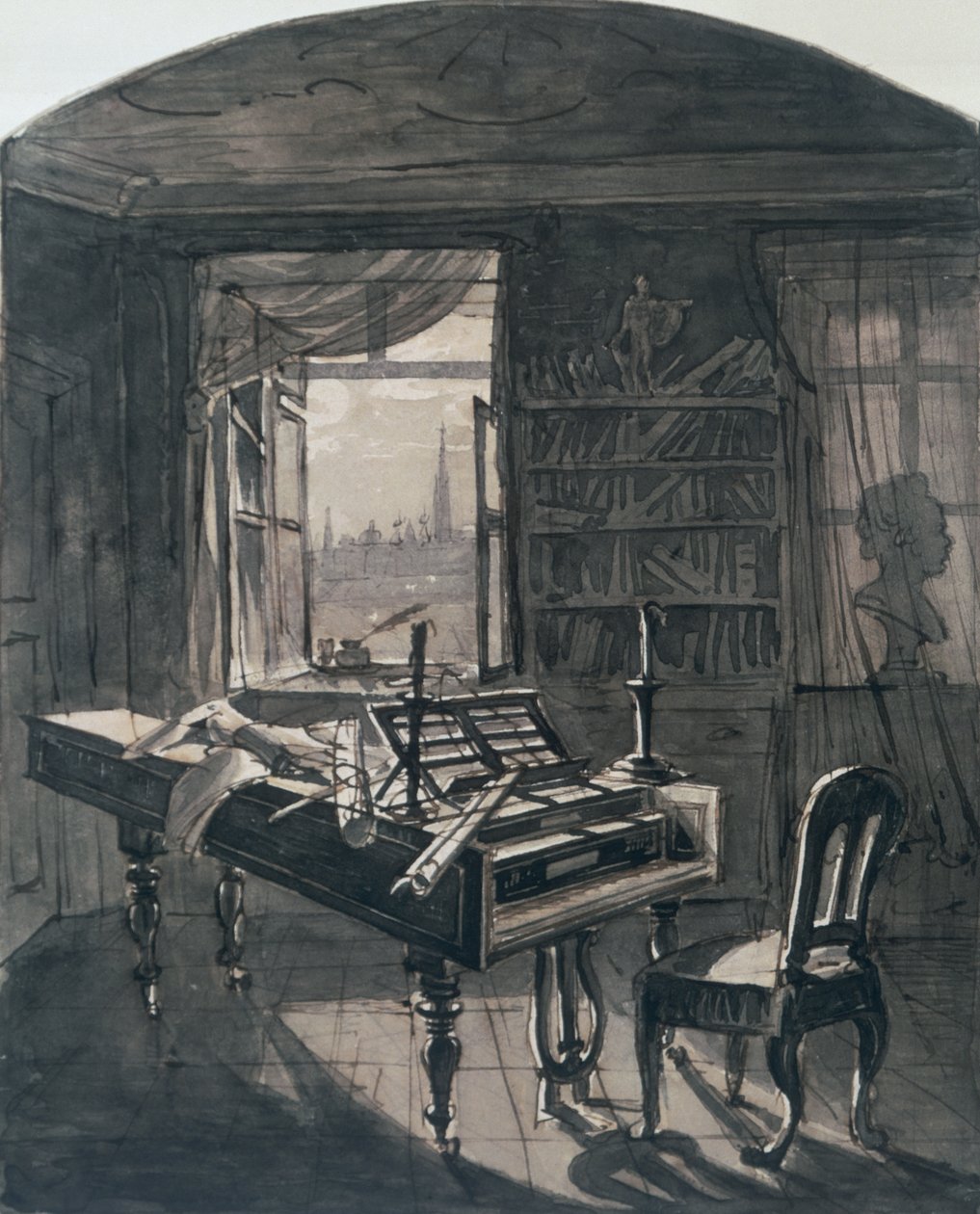 1827年，在他去世时的贝多芬房间 作者 约翰·内波穆克（Johann Nepomuk Hoechle）