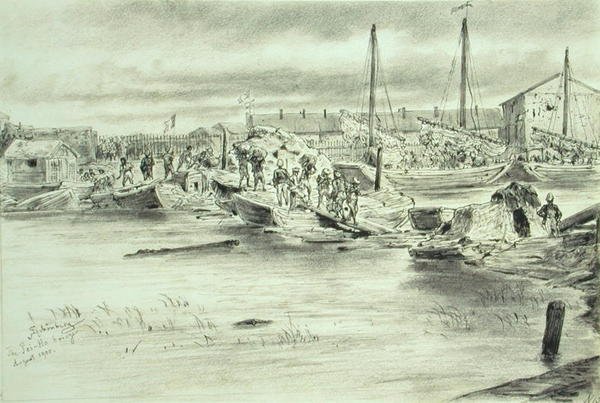 培和桥，1900年8月（纸上水彩）。 作者 约翰·内波穆克·申伯格