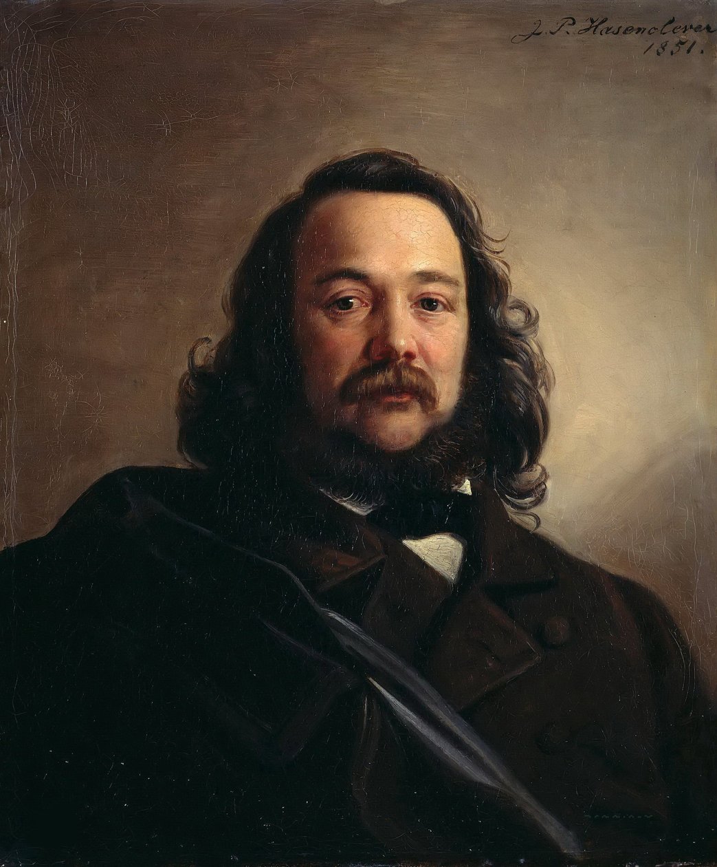 费迪南德·弗里里格拉斯（Ferdinand Freiligrath）的肖像1810-1876，1851年。 作者 约翰·彼得·哈森克莱弗（Johann Peter Hasenclever）