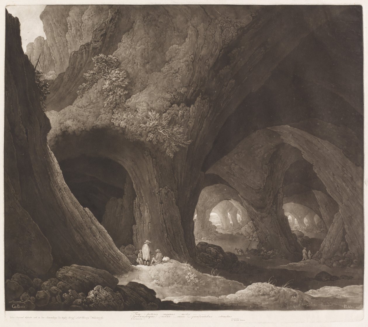 巨大洞穴中的旅行者 作者 Johann Peter Pichler，在 Guillam Dubois 之后