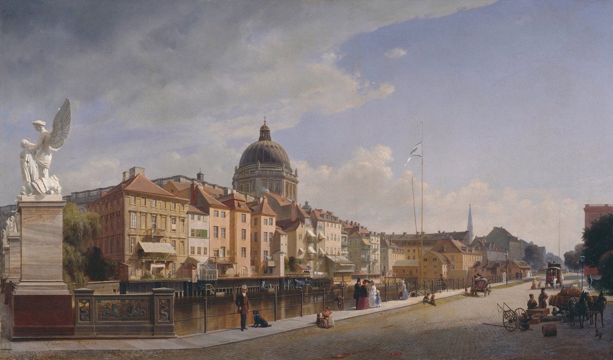 Schloßfreiheit的房屋后视图，1855年 作者 约翰·菲利普·爱德华·盖特纳