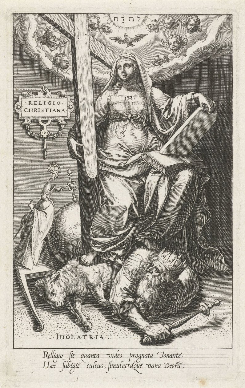 基督教宗教（Religio Christiana）战胜偶像崇拜（Idolatria）
基督教宗教（物品上的标题）
美德战胜恶习（系列标题） 作者 约翰·萨德勒（一）
