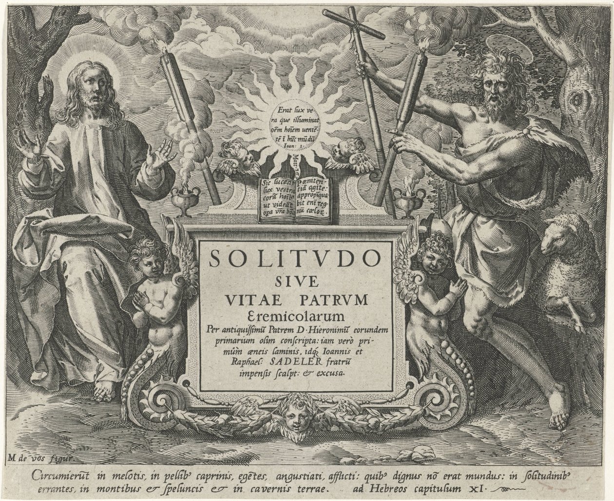 基督和施洗约翰
男性隐士（丛书名）
Solitudo Sive Vitae Patrum Eremicolarum（系列标题）
Solitvdo Sive Vitae Patrvm Eremicolarum（文物上的系列名称） 作者 约翰·萨德勒（一）