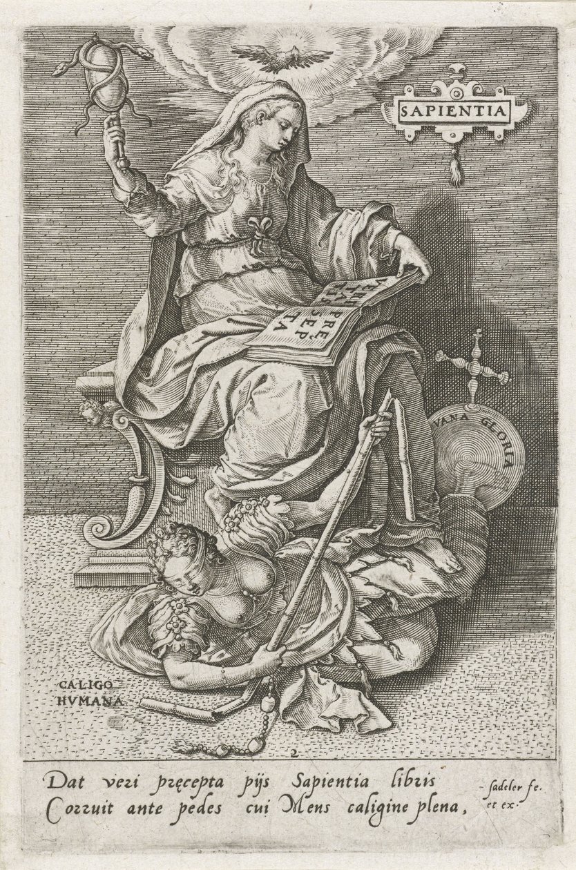 智慧（Sapientia）战胜人类的困惑（Caligo Humana）
智慧（Sapientia）（物体上的标题
美德战胜恶习（系列标题） 作者 约翰·萨德勒（一）
