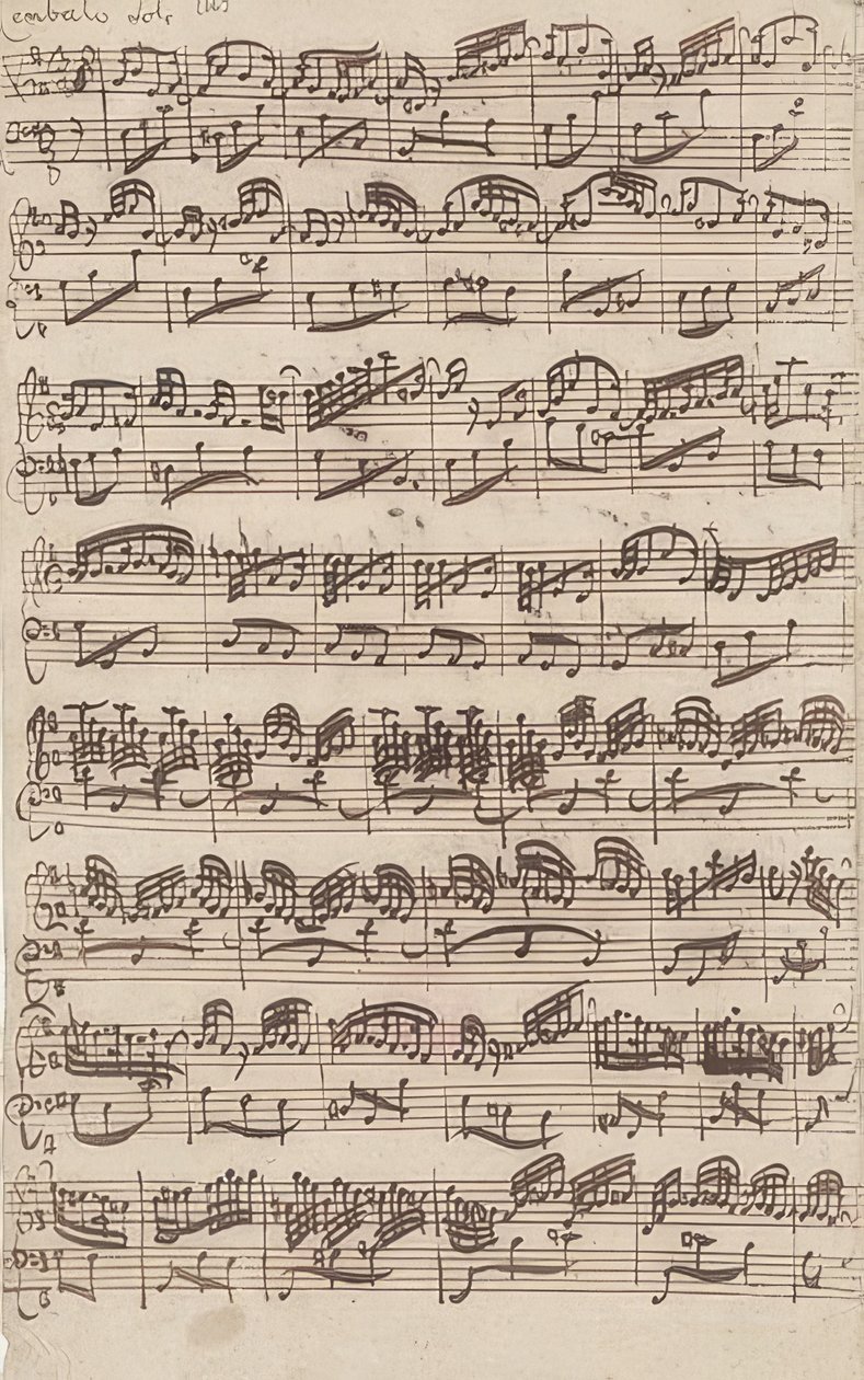 Allegro（大键琴独奏），G大调第六奏鸣曲的第一版，用于小提琴和强制性大键琴。 1725 作者 约翰·塞巴斯蒂安·巴赫（Johann Sebastian Bach）