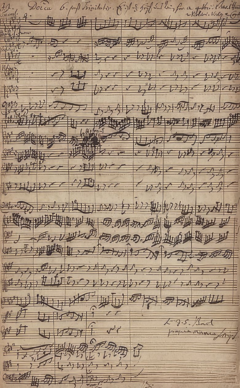 大合唱的手稿是得救和来到这里（BWV 9） 作者 约翰·塞巴斯蒂安·巴赫（Johann Sebastian Bach）