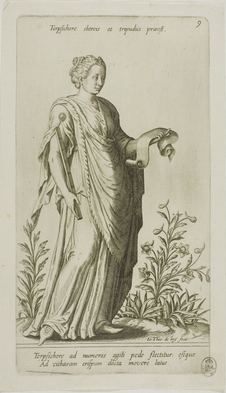 Terpsichore, Muse of Dance, plate 9 from Parnassus Biceps 作者 约翰·西奥多·德·布里