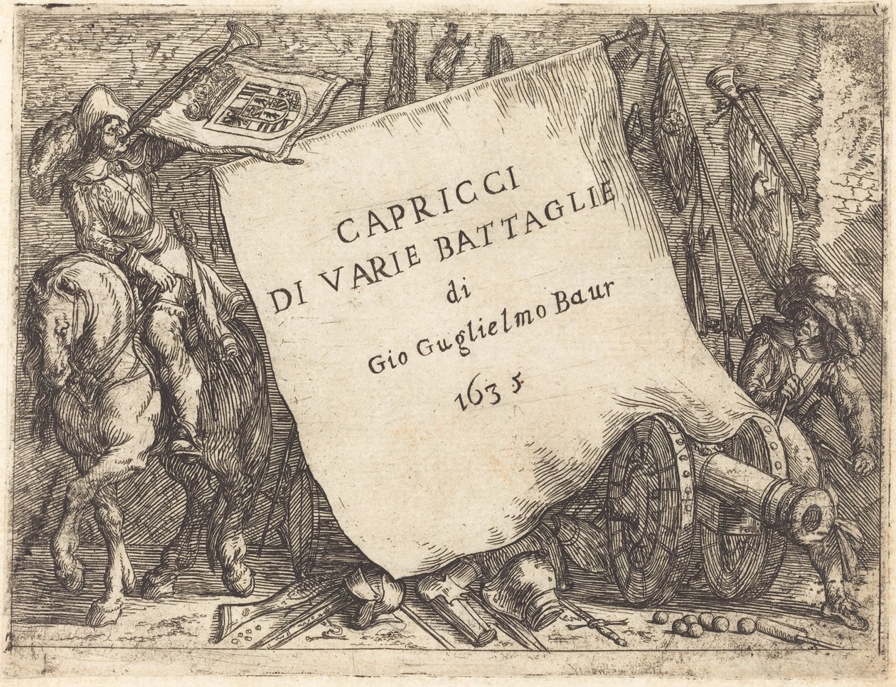 Capricci di varie battaglie 标题页，1635年。 作者 约翰·威廉·鲍尔（Johann Wilhelm Baur）