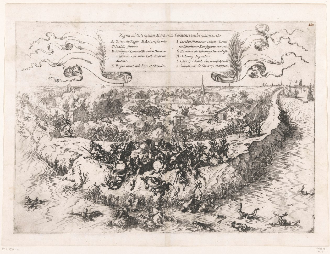 奥斯特韦尔战役，1567 年
Pugna ad Osteruelam, Margarita Parmensi Gubernatrice.1567 年（物品上的标题） 作者 约翰·威廉·鲍尔（Johann Wilhelm Baur）