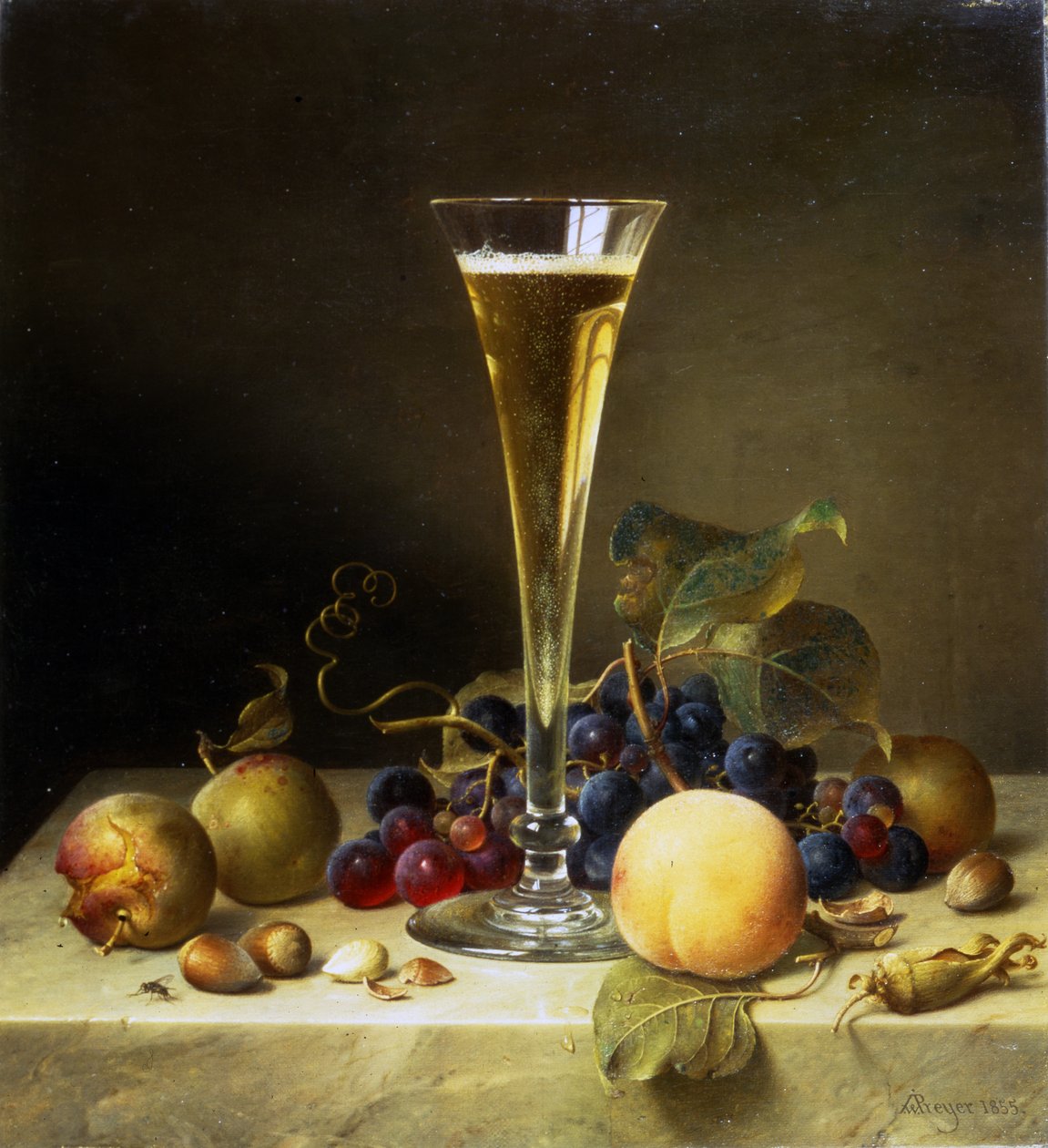 静物与一杯香槟，1855年 作者 约翰·威廉·普雷耶（Johann Wilhelm Preyer）