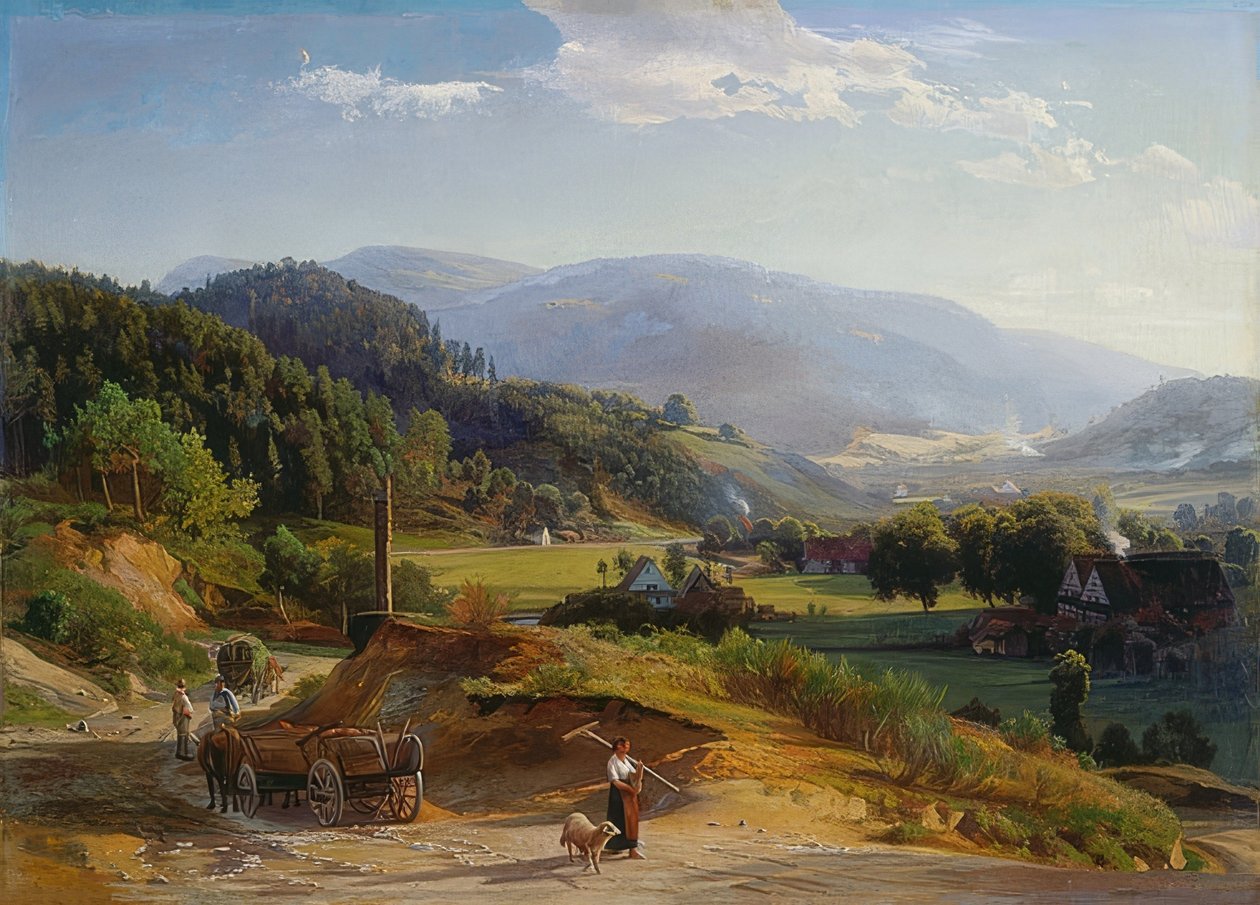 与铁匠铺的风景。 1855-56 作者 约翰·威廉·席默