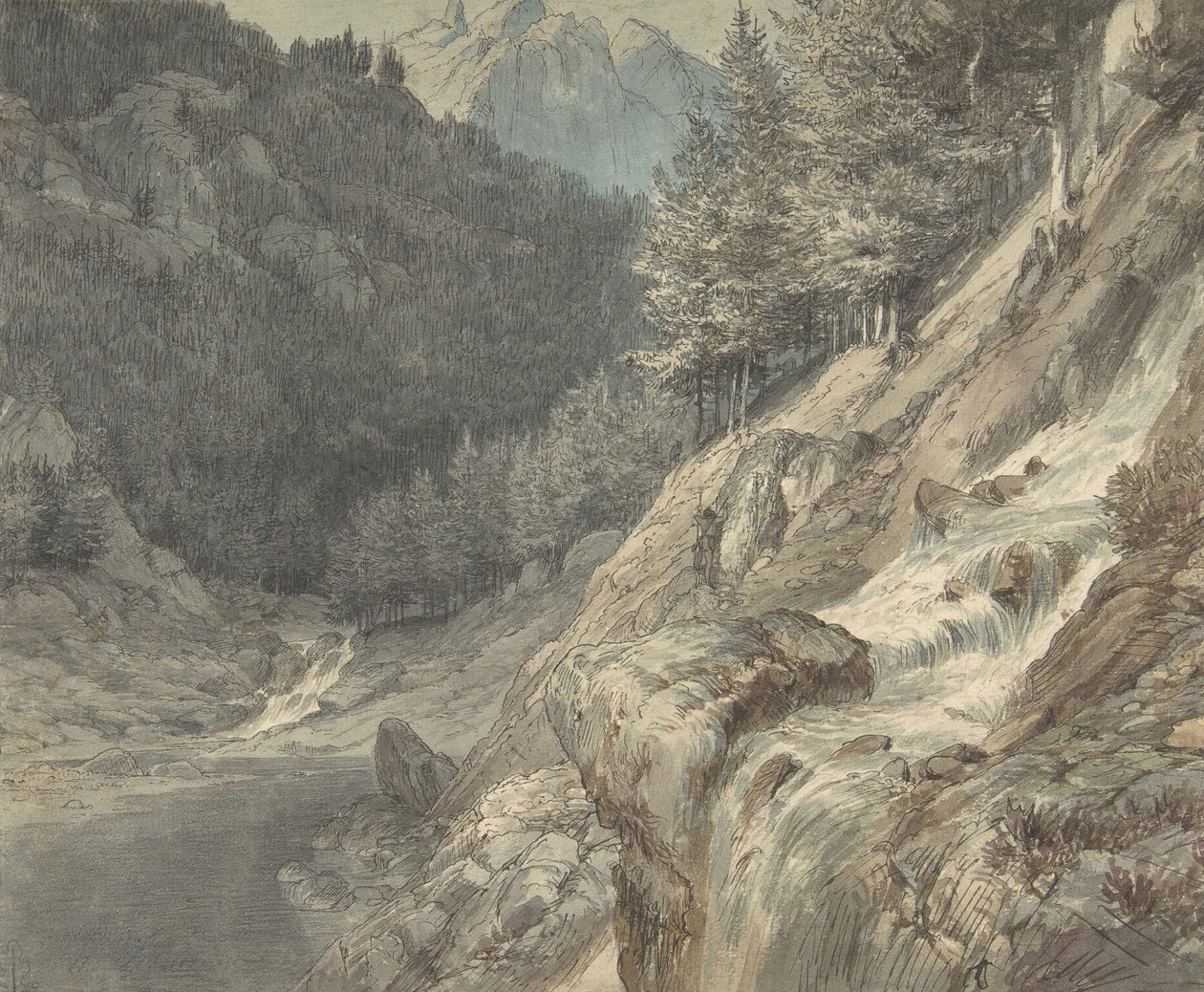 有河流的山区风景，1807-63。 作者 约翰·威廉·席默