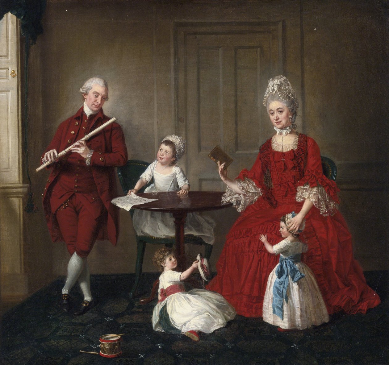 洛可可 : James Blew 夫妇及其三个孩子在优雅的室内的肖像 Johann Zoffany (Zauffelij) (1733-1810)。 1660-1670，布面油画，75x80,3。 私人收藏 作者 约翰·佐法尼（Johann Zoffany）