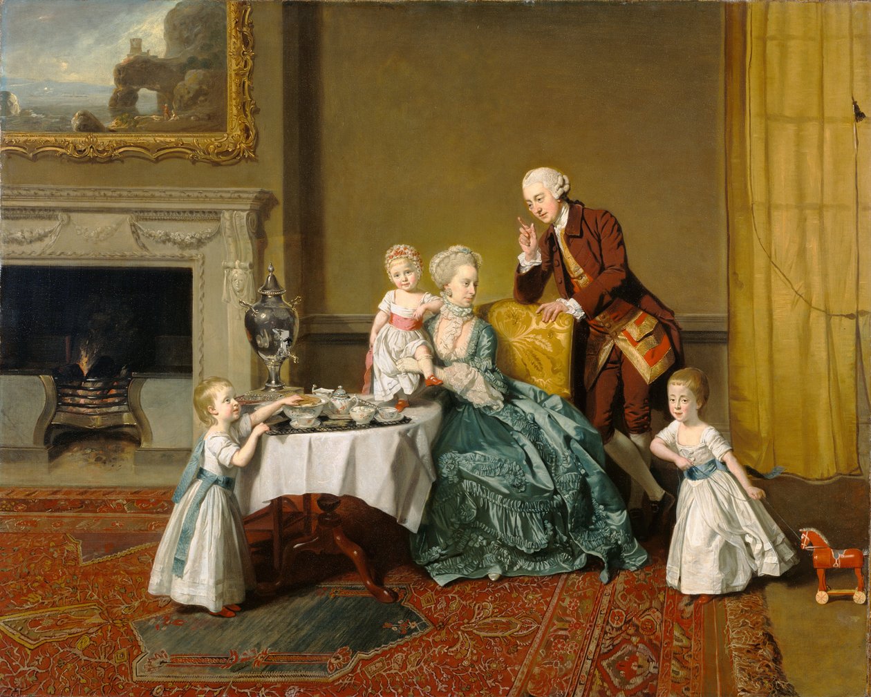 w:John Peyto-Verney，第 14 任威洛比-德-布洛克男爵（1738-1816 年）和他的家人在康普顿维尼的早餐室。在沃里克郡康普顿维尼宅邸的家中，该宅邸由他于 1762-8 年建造。 作者 约翰·佐法尼（Johann Zoffany）