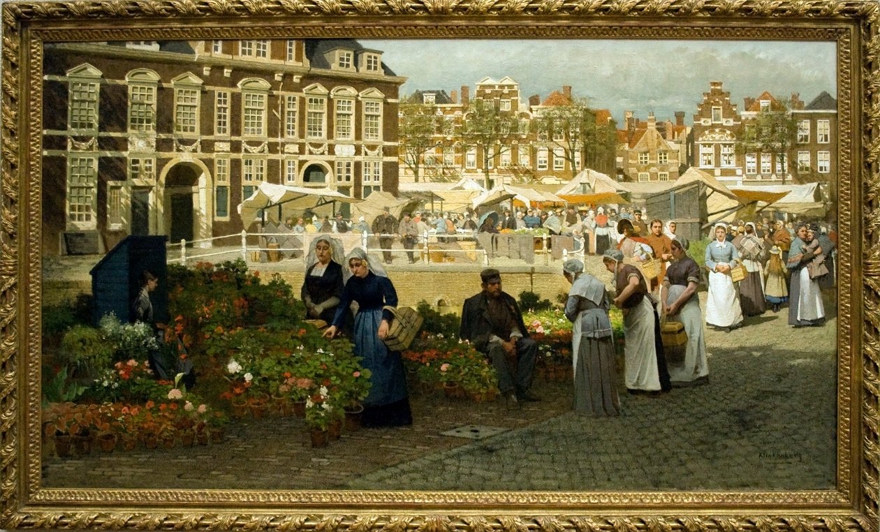 Viragpiac HagabannNederlands：海牙格罗特市场上的花卉市场 作者 约翰尼斯·卡雷尔·克里斯汀·克林根伯格