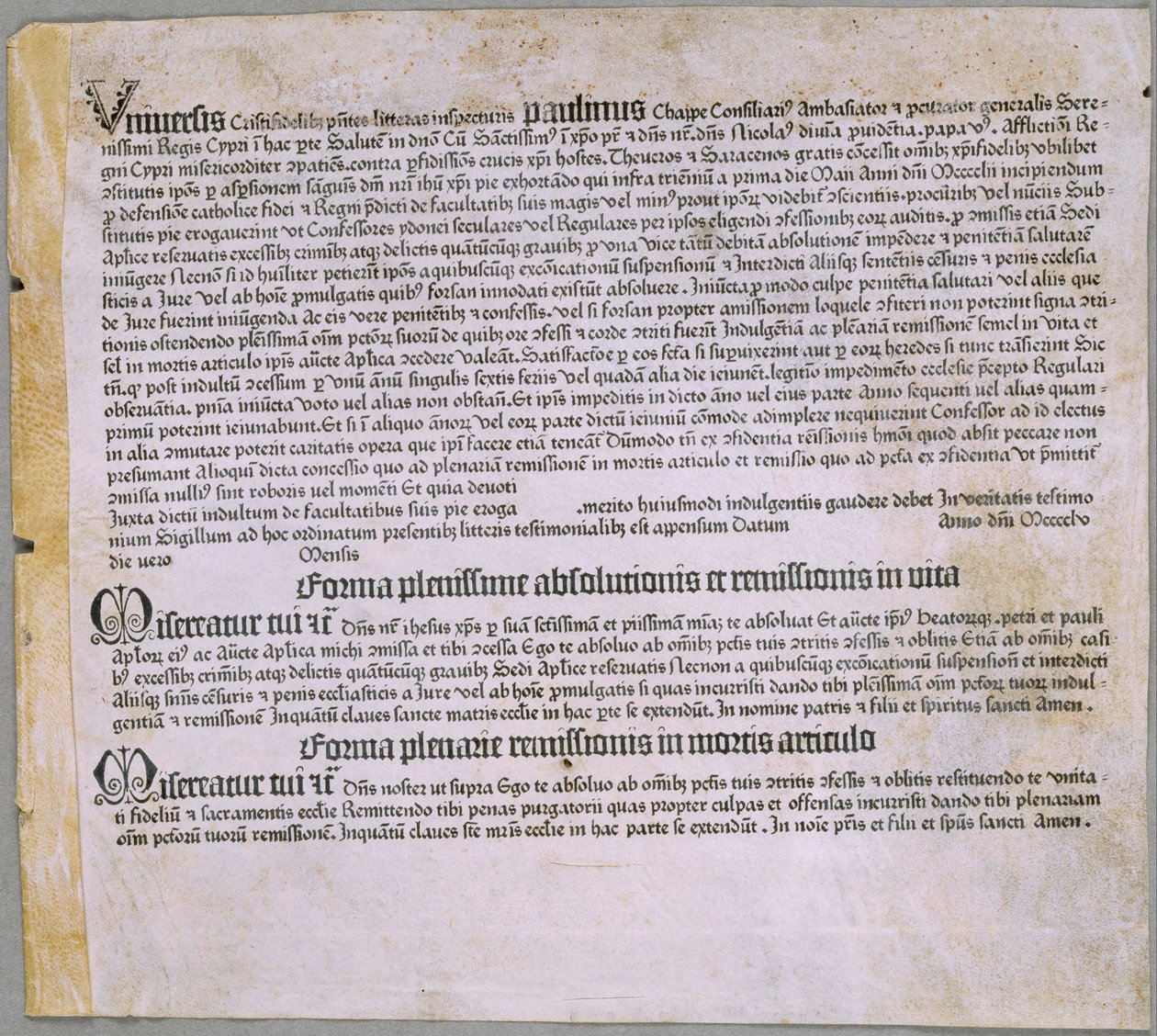 放纵信（针对土耳其人的远征和塞浦路斯的辩护），（美因茨，Johannes Gutenberg，1455） 作者 约翰尼斯·古腾堡
