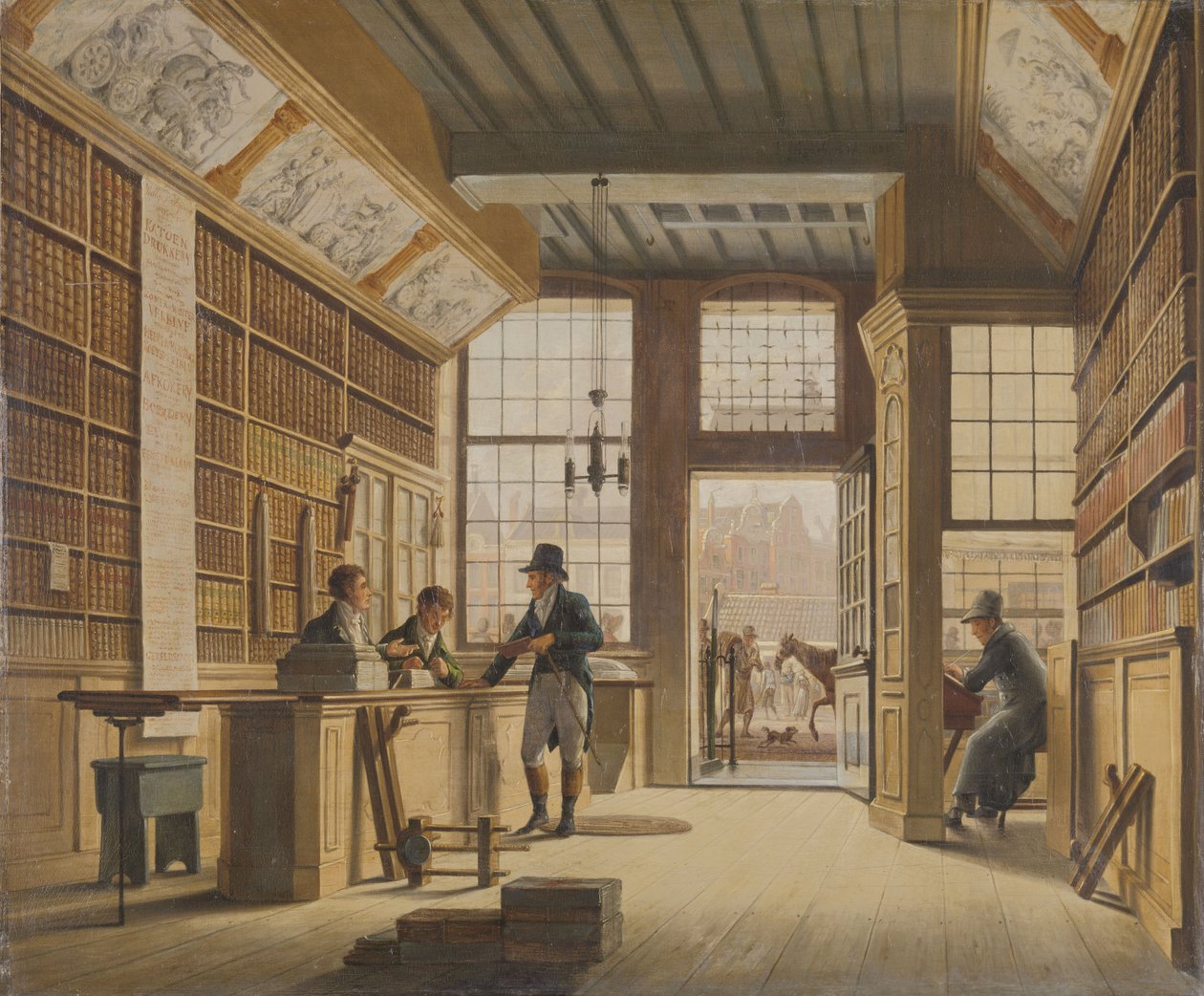 1820年，阿姆斯特丹Vijgendam的图书经销商Pieter Meijer Warnars的商店 作者 约翰尼斯·杰格威斯（Johannes Jelgerhuis）