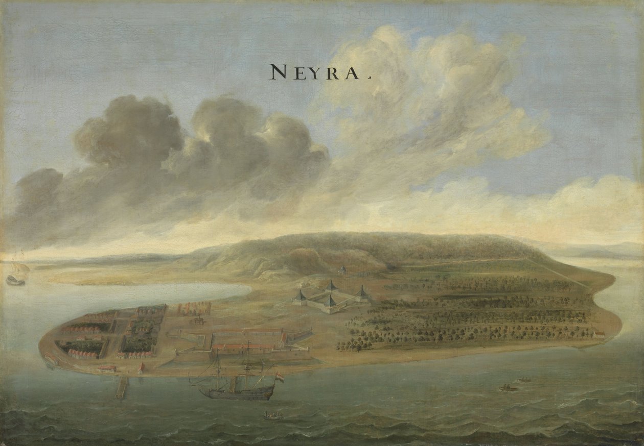 荷兰东印度公司在南部摩鹿加群岛的班达内拉贸易站，c.1662-3 作者 约翰尼斯·温克伯恩斯（Johannes Vinckeboons）