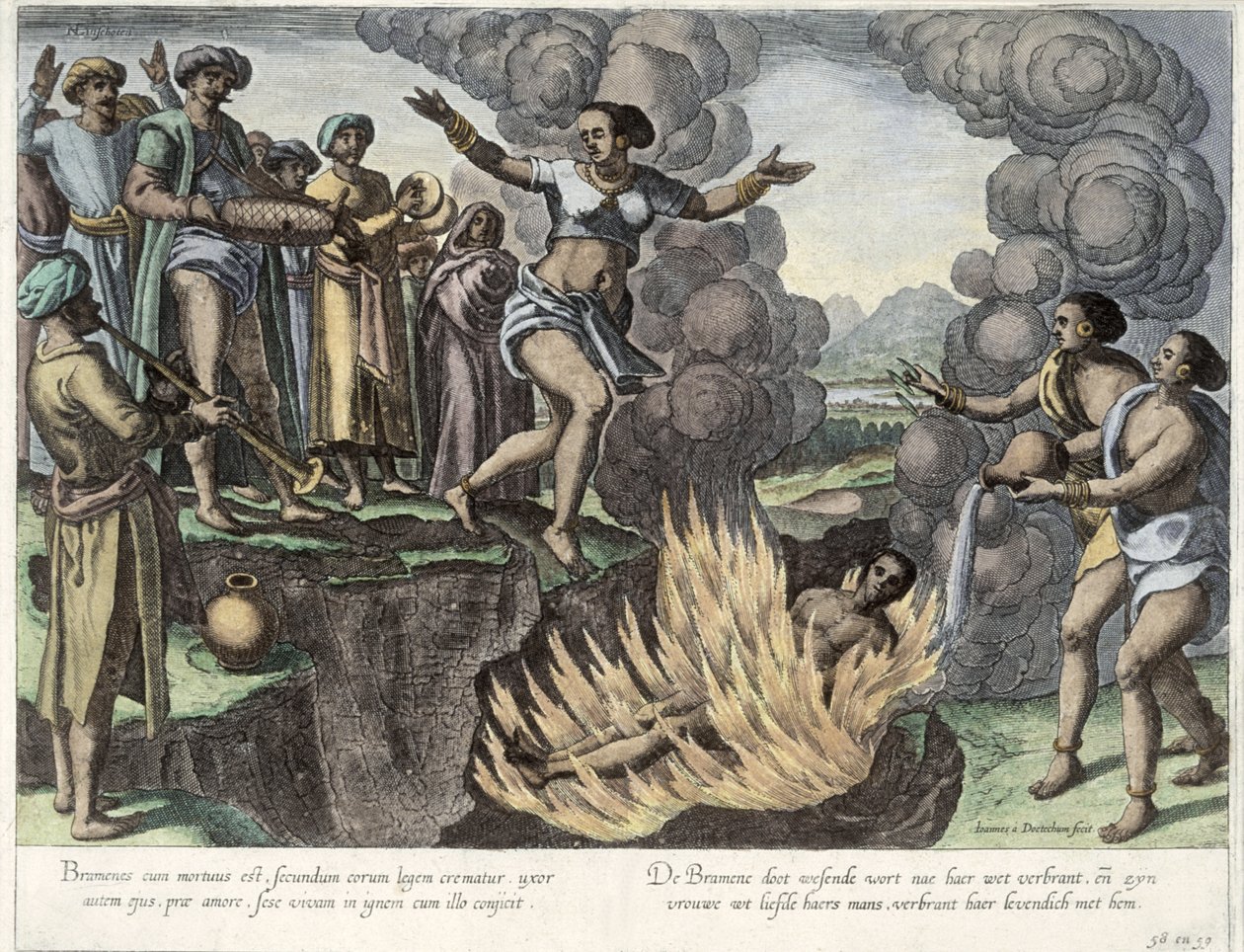 Sati，插图来自&39;Jan Huyghen van Linschoten，他的航行进入东西印度群岛&39;，1579-92（彩色雕刻） 作者 约翰内斯·巴普蒂斯塔（Johannes Baptista）