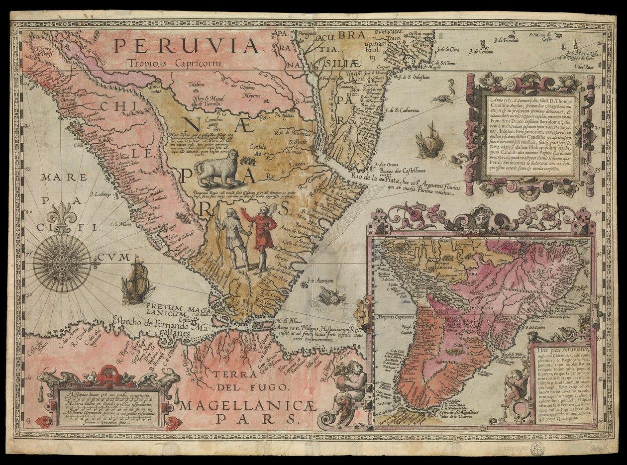 南美洲秘鲁南端，约 1590 年（手工着色） 作者 Johannes Baptista van the Younger Doetechum