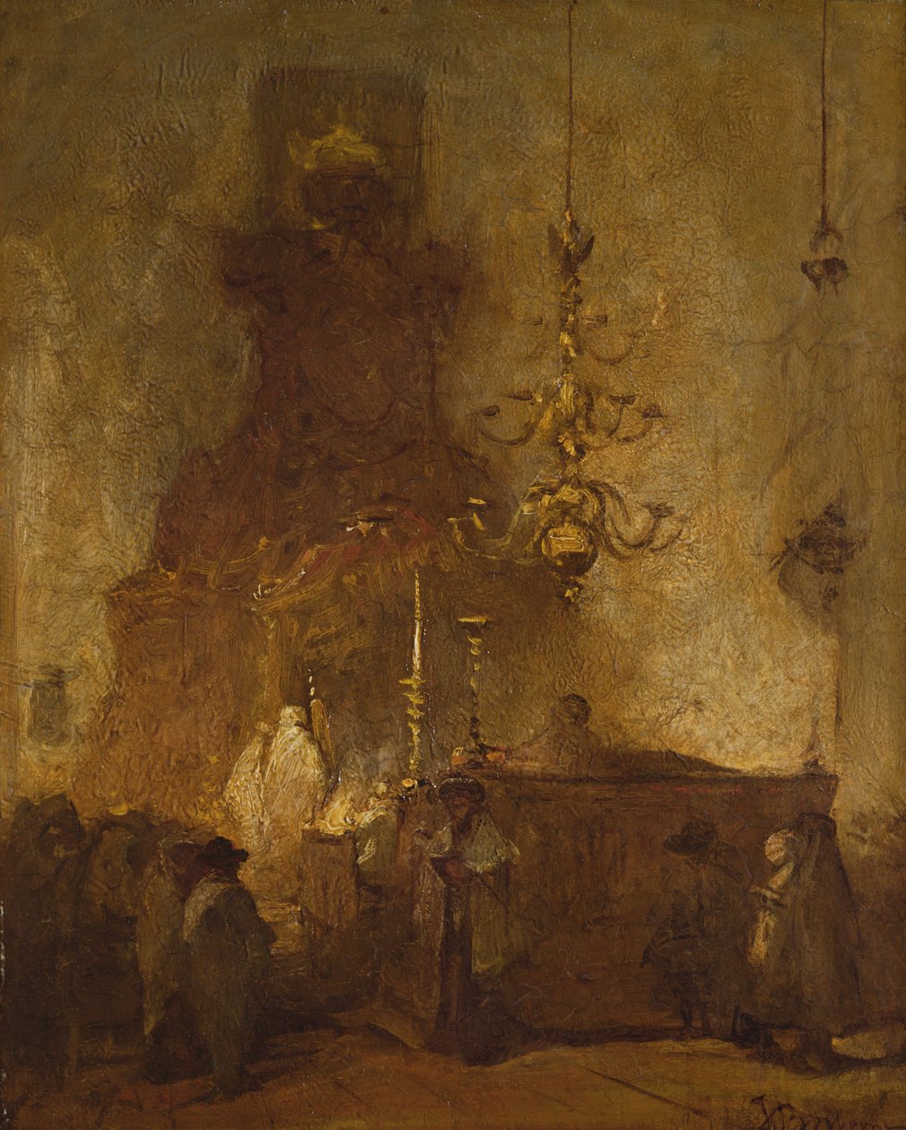 德国犹太教堂的内部在海牙，1875-80 作者 约翰内斯·博斯布姆