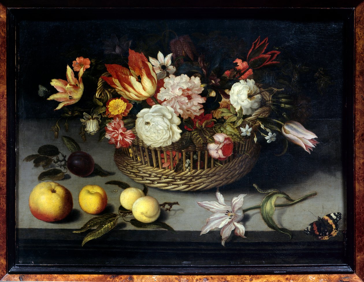 花篮 Johannes Boschaert (1610-1628) (ec flam) 绘画 17 世纪昏暗 0,34x0,45 m 巴黎，卢浮宫博物馆 作者 约翰内斯·博沙特（Johannes Bosschaert）