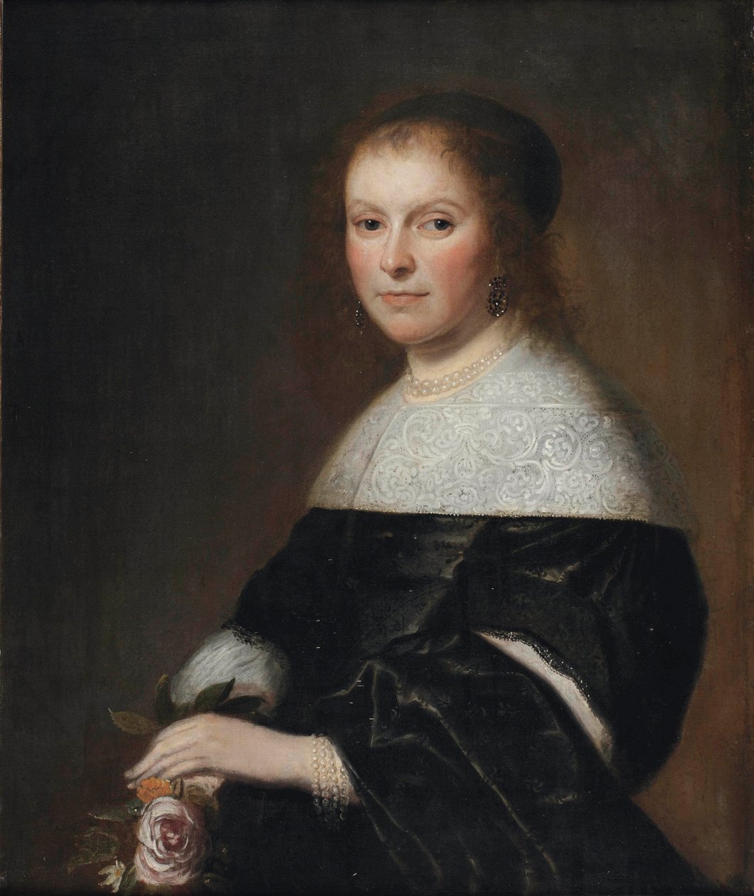 手持玫瑰的女士肖像 作者 Johannes Cornelisz Versprock