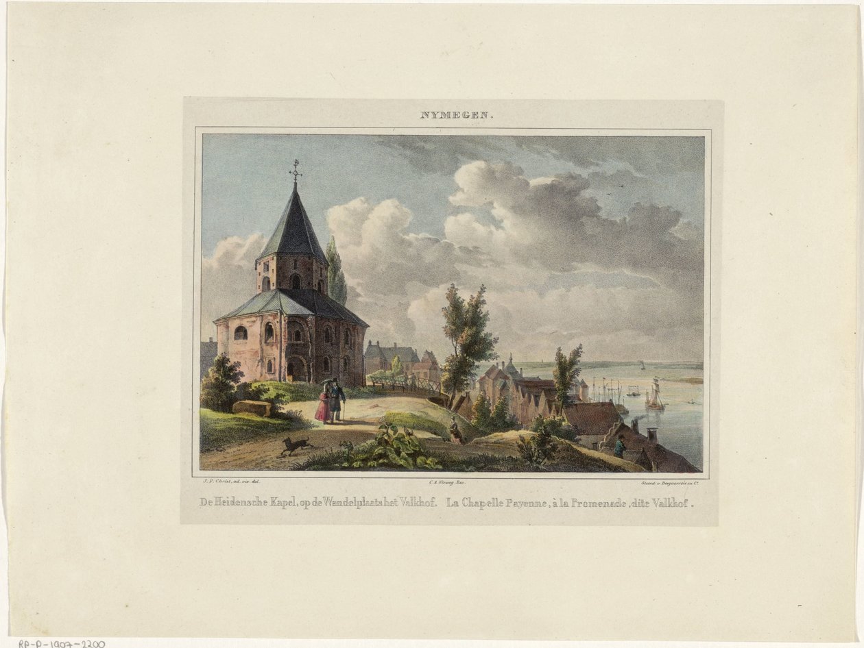 Sint-Nicolaaskapel in Nijmegen De Hedensche Kapel, op de Wandelplaats het Valkhof. La Chapelle Payenne, à la Promenade, dit Valkhof (title on object) Nymegen. (series title on object) 作者 约翰·弗朗西斯·基督