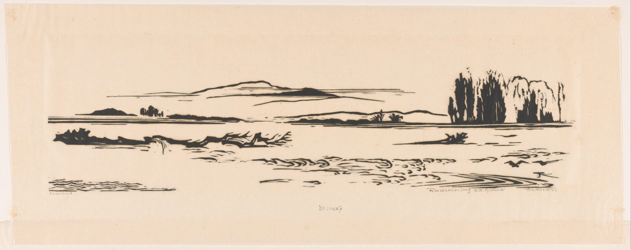 Riviermonding N. N. Guinea（实物上的原标题） 作者 Johannes Frederik Engelbert 十克洛斯特（艺术家签名）
