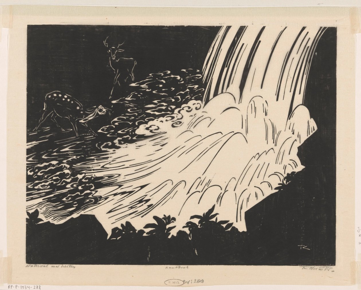 Waterval met herten（物品上的原标题） 作者 Johannes Frederik Engelbert 十克洛斯特（艺术家签名）