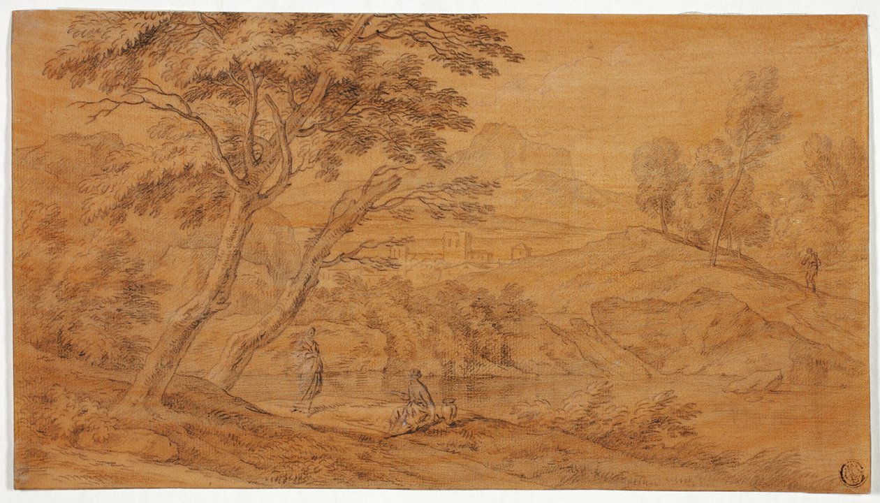 溪边人物风景画 作者 约翰尼斯·格劳伯