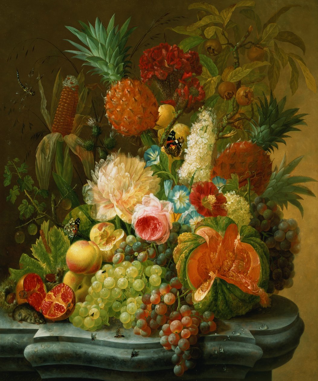 静物与甜瓜和葡萄 作者 约翰尼斯·亨德里克·弗雷德里克斯（Johannes Hendrick Fredriks）