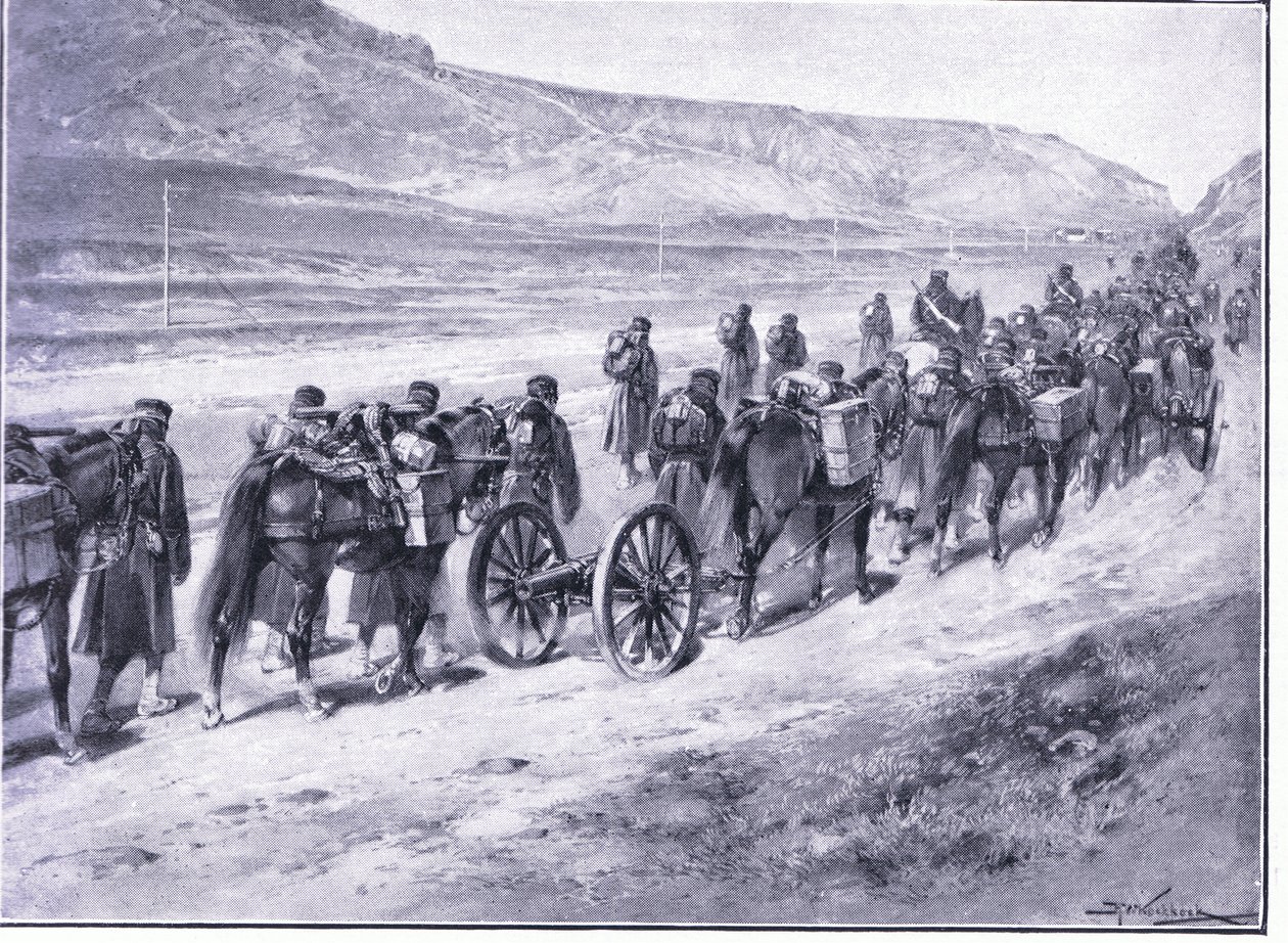 在前往Ichon的途中一堆野战炮，插图来自日本战争的第1卷，c.1900Cassells的历史 作者 约翰尼斯·赫尔曼·巴伦德·科克科克（Johannes Hermann Barend Koekkoek）