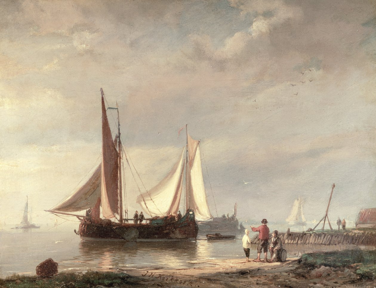 海港场景（石油） 作者 约翰尼斯·赫尔曼·巴伦德·科克科克（Johannes Hermann Barend Koekkoek）