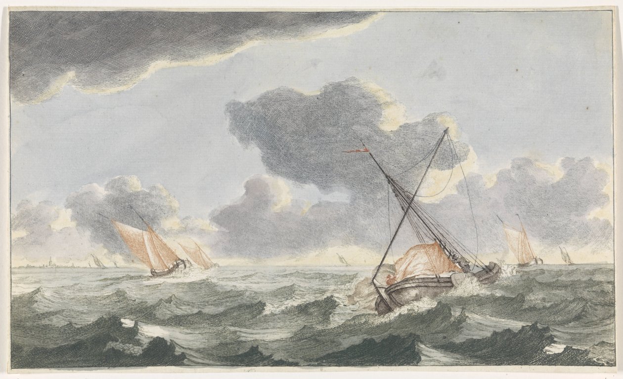 降帆
海上船只（A 系列）（系列名称） 作者 Johannes Jacobsz van den Aveele（归属于）