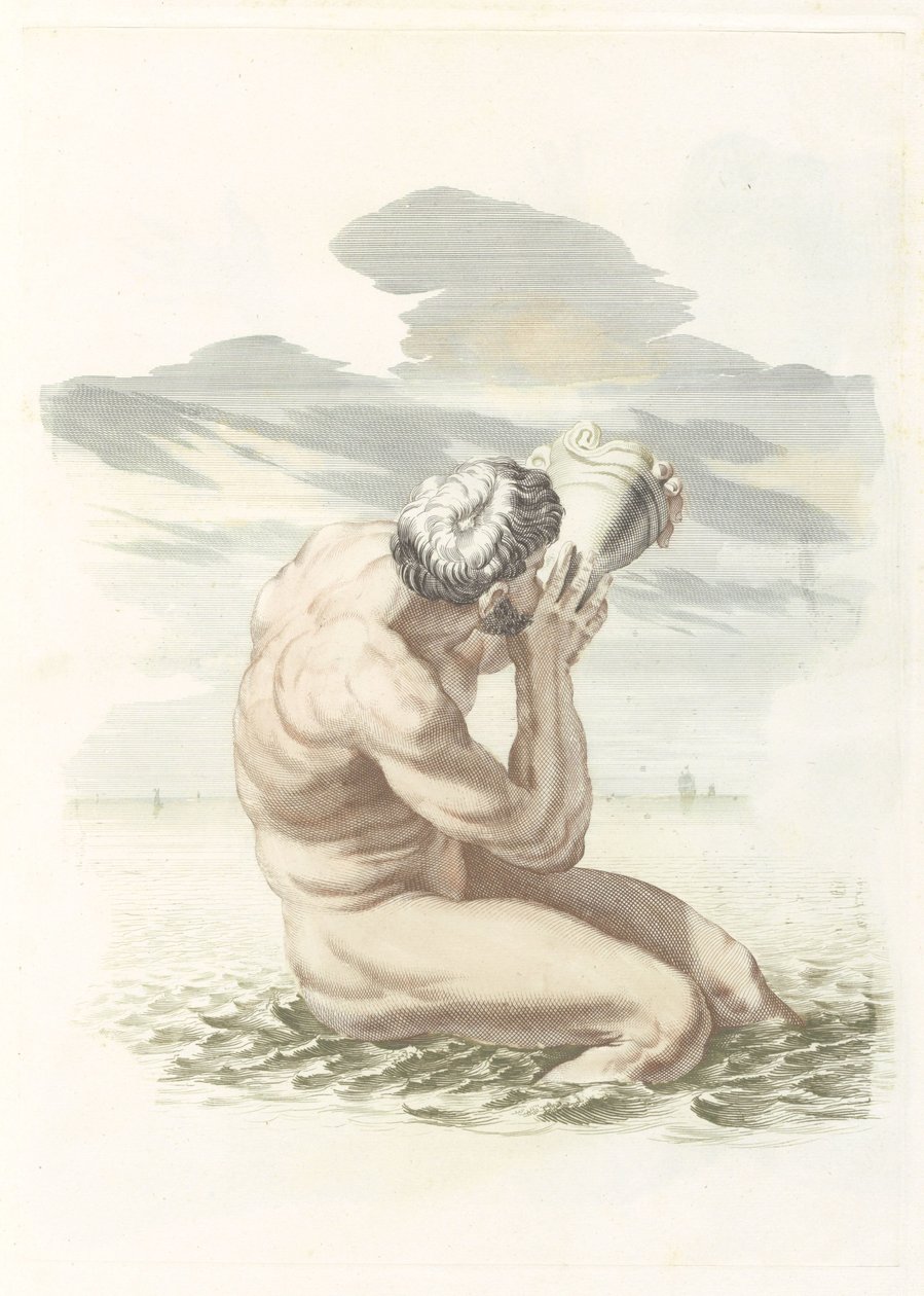 特莱顿吹打他的贝壳 作者 Johannes Jacobsz van den Aveele（归属于）