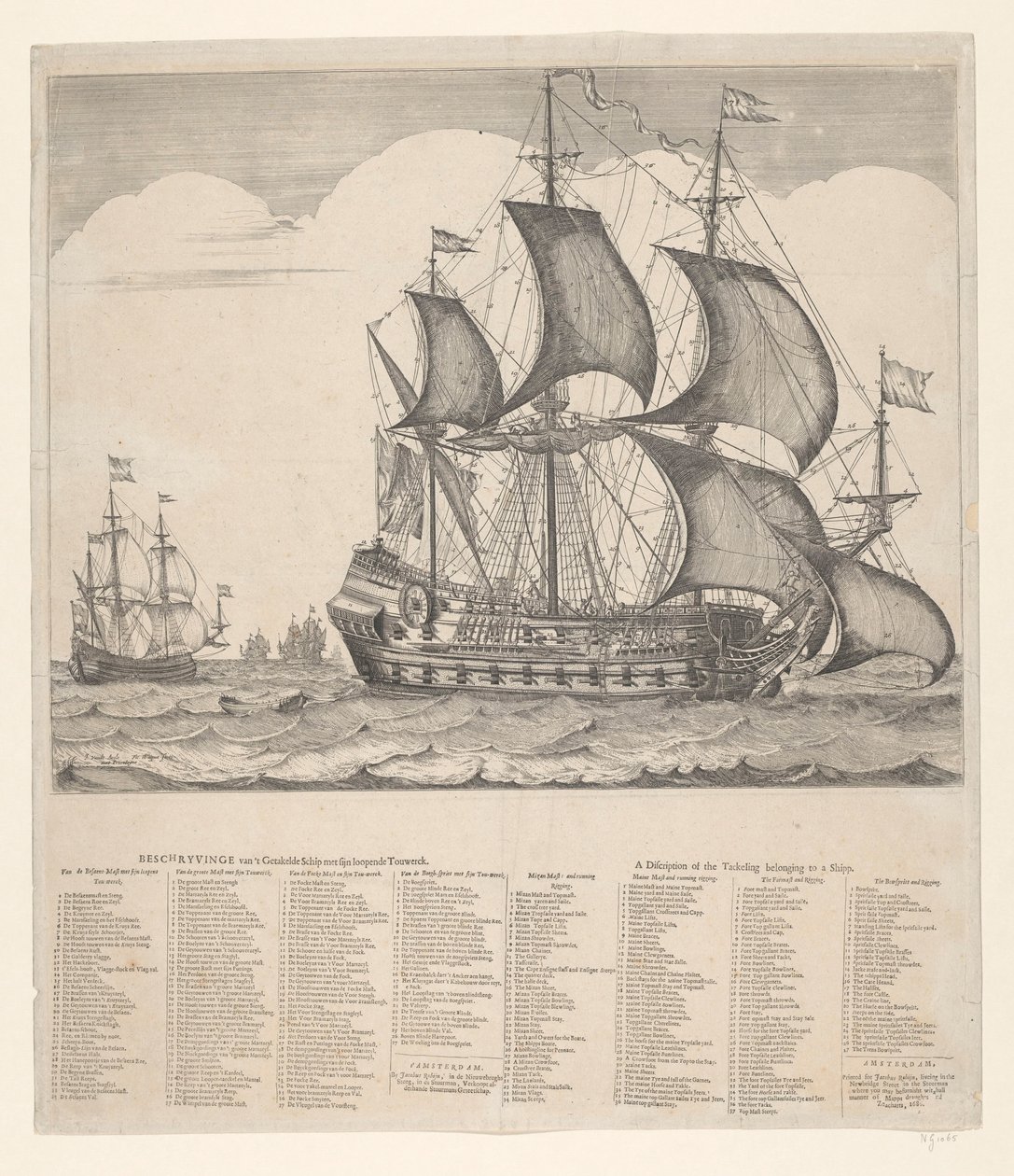 拖曳船及其运行绳甲板的描述 作者 Johannes Jacobsz van den Aveele
