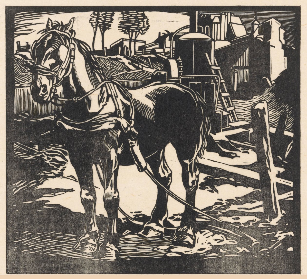 挽着车的马 作者 Johannes Josephus Aarts（艺术家签名）