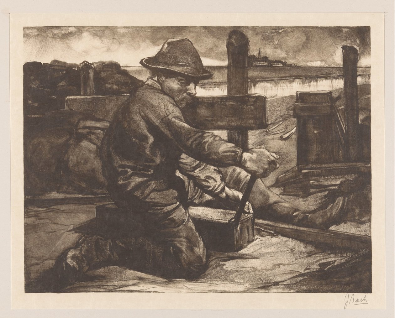 带扳手的工人 作者 Johannes Josephus Aarts（艺术家签名）