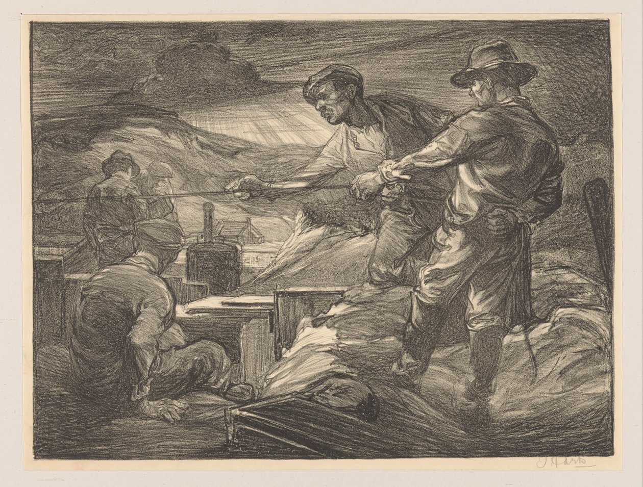 工人们拉着绳子 作者 Johannes Josephus Aarts（艺术家签名）