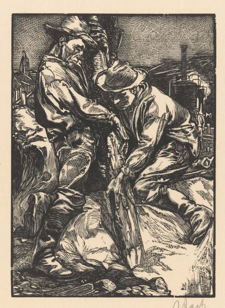 建筑工人忙着打桩工作 作者 Johannes Josephus Aarts（艺术家签名）