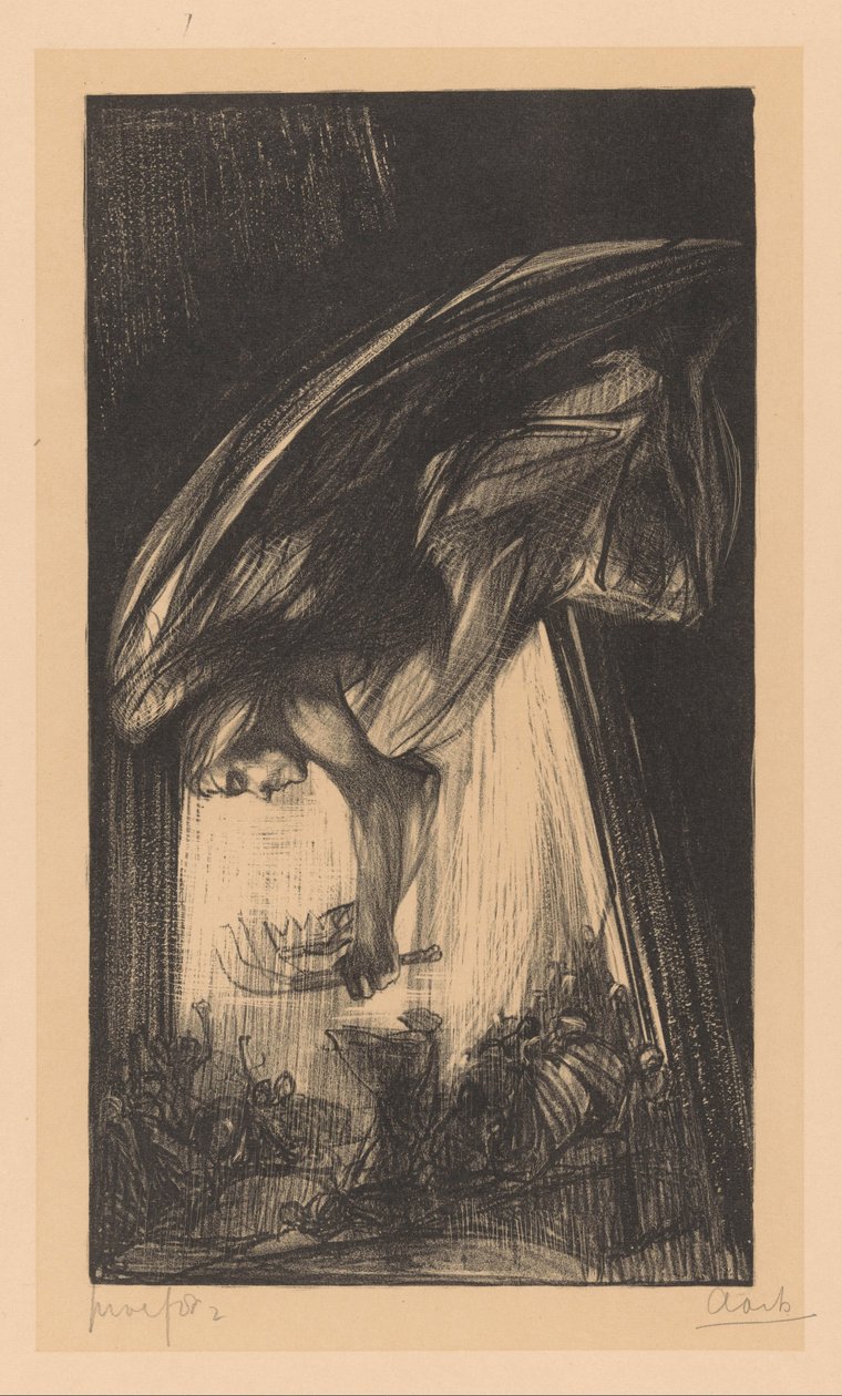 人群上方的天使 作者 Johannes Josephus Aarts（艺术家签名）